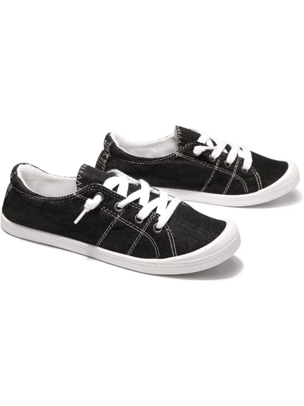 Womens Black Canvas Slipon Canvas Sneaker Low Top Walking Shoes Fashion Sneakers